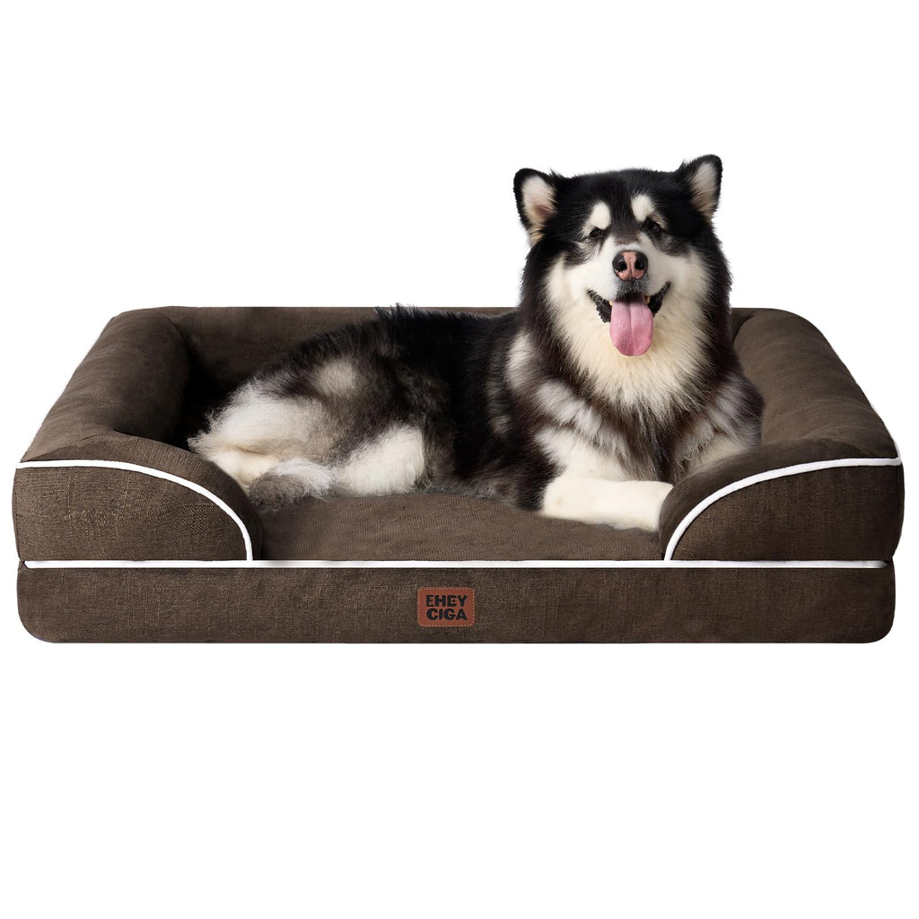 EHEYCIGA Orthopedic Dog Beds Large Sized Dog, Waterproof Memory Foam Pet Bed with Sides, Non-Slip Bottom Large Pet Bed with Washable Removable Cover, Grey