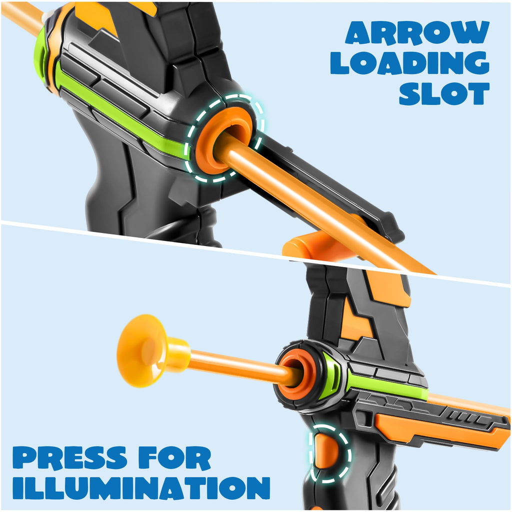 JOYIN Kids Bow and Arrow Set, LED Light Up Archery Toy Set with 9 Suction Cup Arrows, Target & Arrow Case, Indoor and Outdoor Hunting Play Gift Toys for Kids, Boys & Girls Ages 6-12