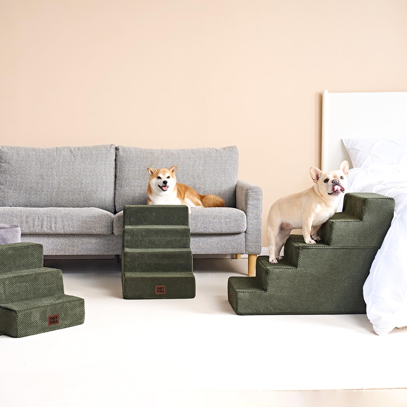 EHEYCIGA Dog Stairs for Bed 18" H, 4-Step Dog Steps for High Bed, Grey