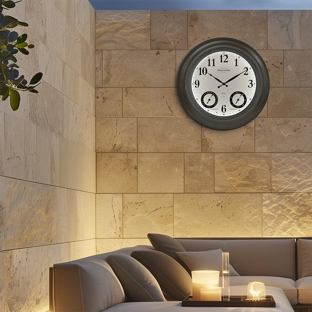 Presentime 24 inch Large Illuminated Waterproof Outdoor Clock