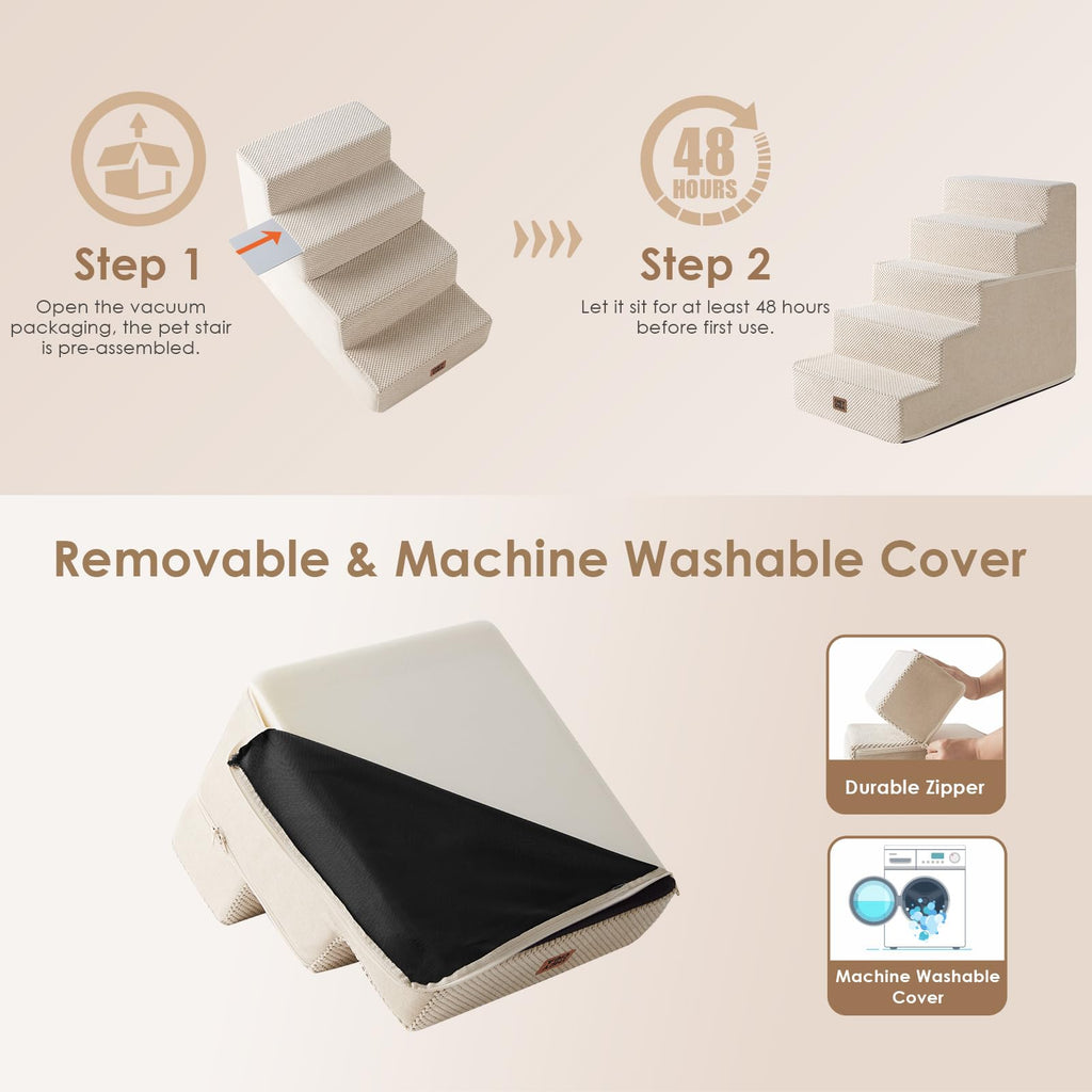 EHEYCIGA Dog Stairs for Bed 18" H, 4-Step Dog Steps for High Bed, Grey