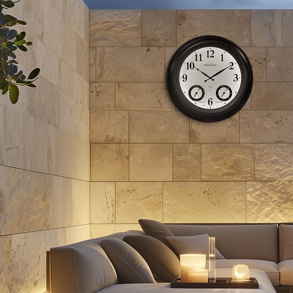 Presentime 24 inch Large Illuminated Waterproof Outdoor Clock