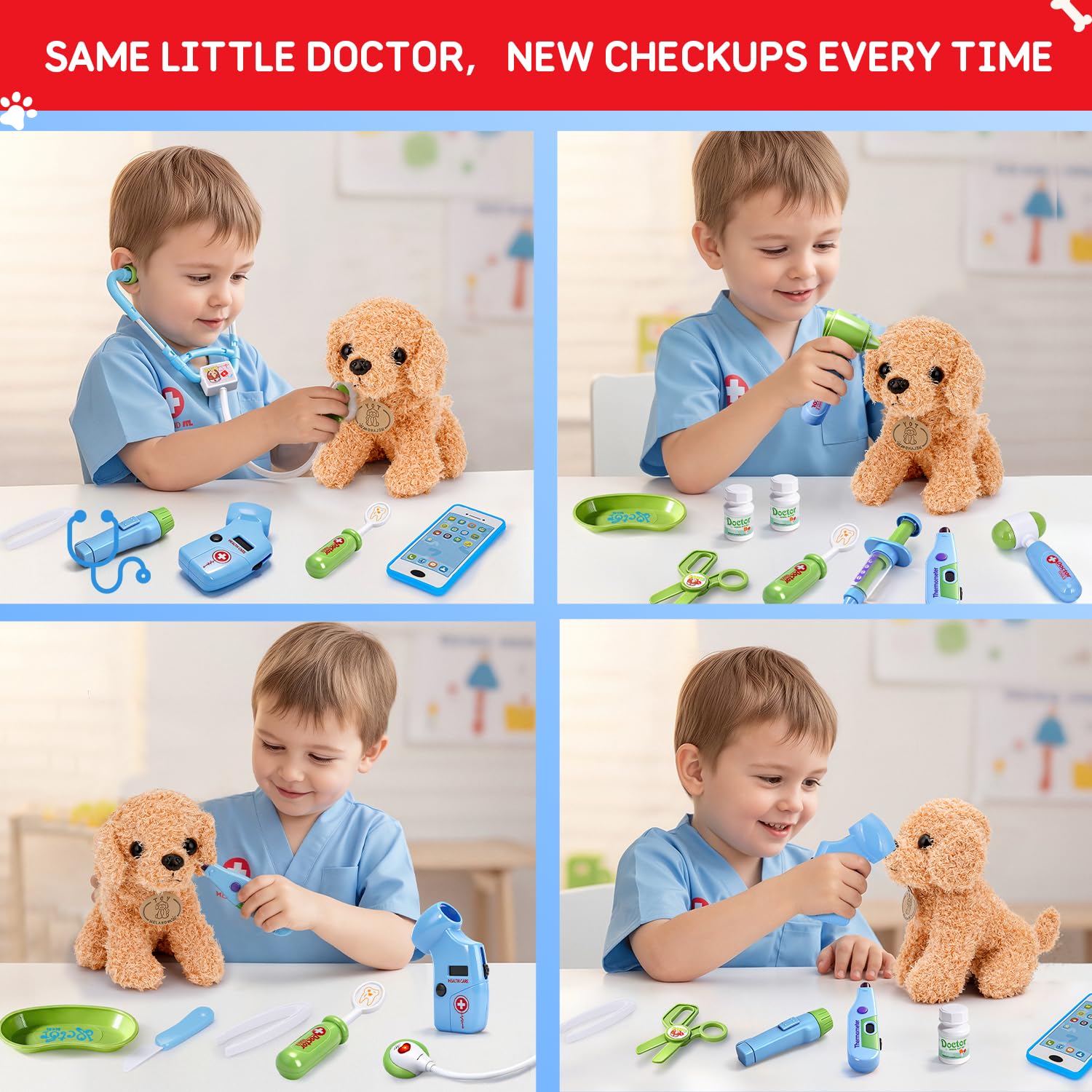 Meland Doctor Kit with Puppy for Kids, Pretend Play Toy Gift for Ages 3–6