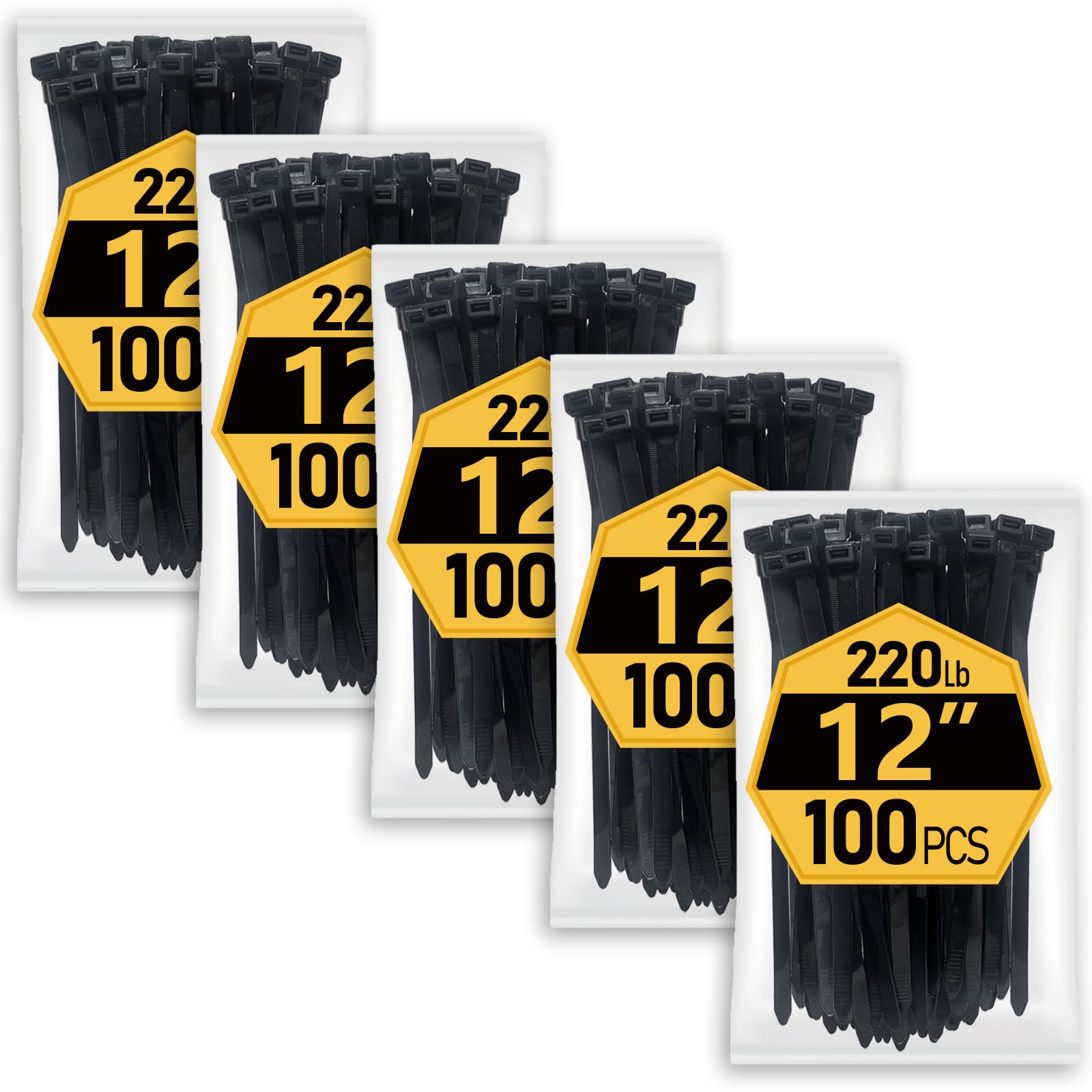 Zip Ties Assorted Sizes(4”+6”+8”+12”), 400 Pack, Black Cable Ties, UV Resistant Wire Ties by ANOSON