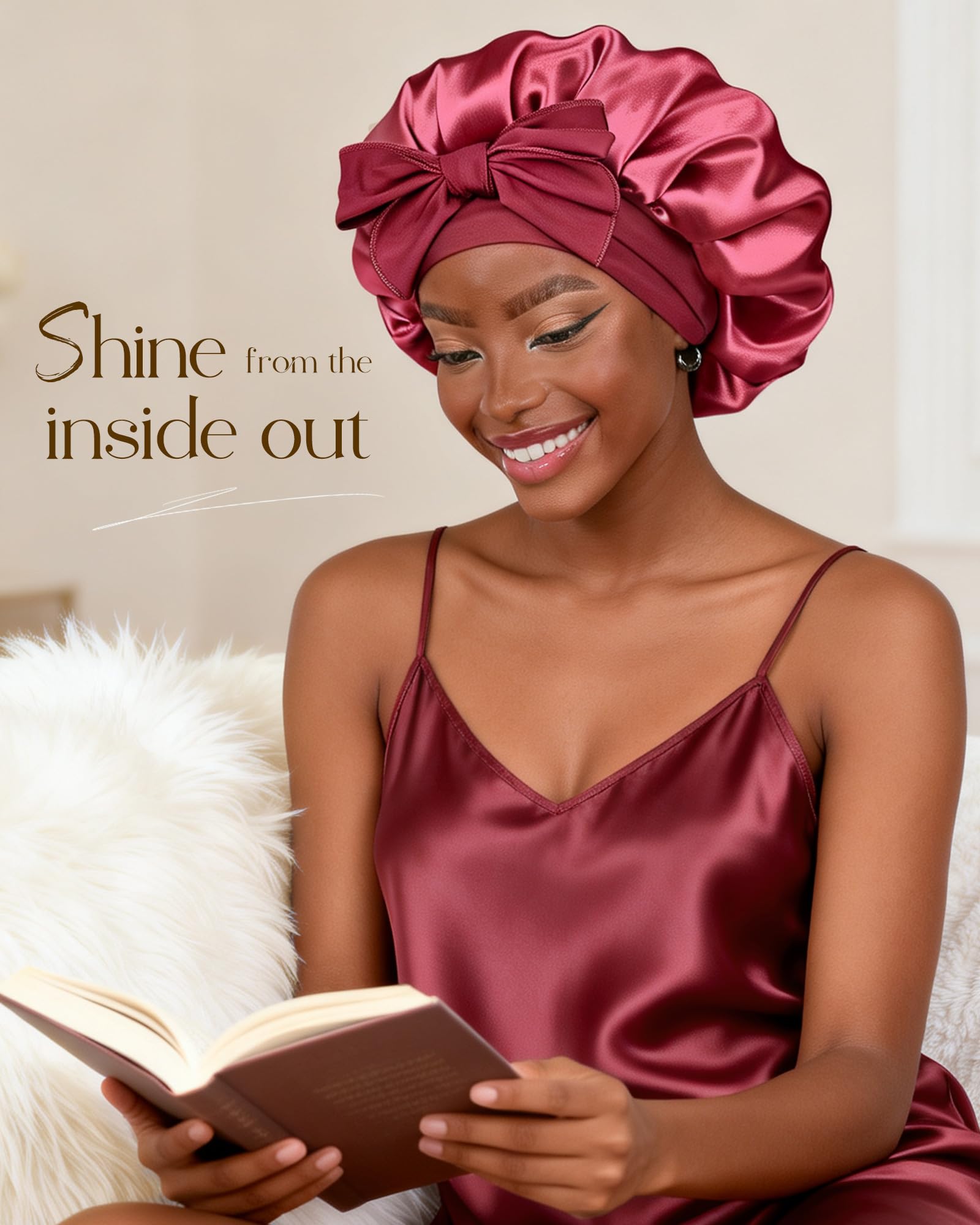 YANIBEST Adjustable Silk Bonnet for Sleeping Women Double Layer Satin Bonnet Reduce Friction Prevent Frizz Curly Hair