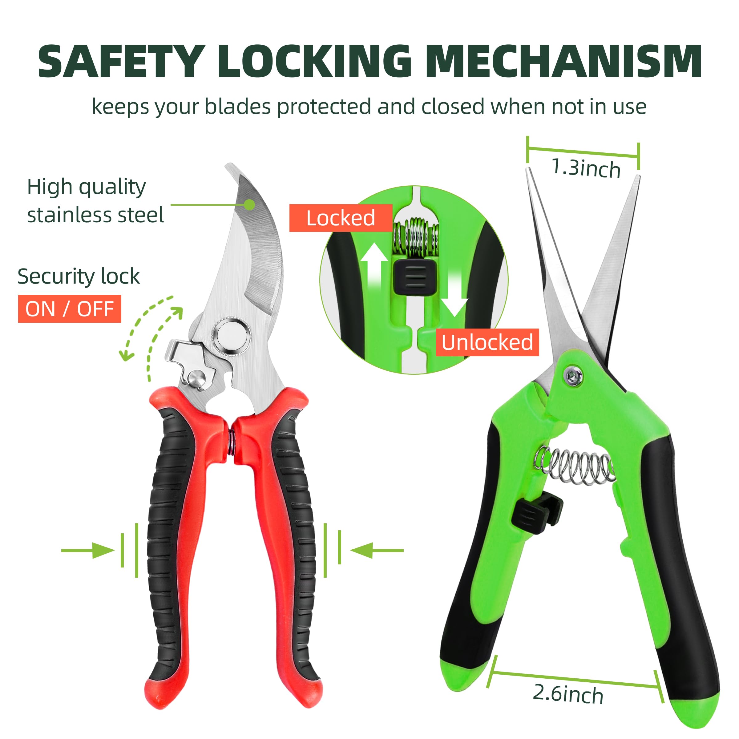 EWPJDK 3 Pack Garden Pruning Shears Scissors Clippers Stainless Steel