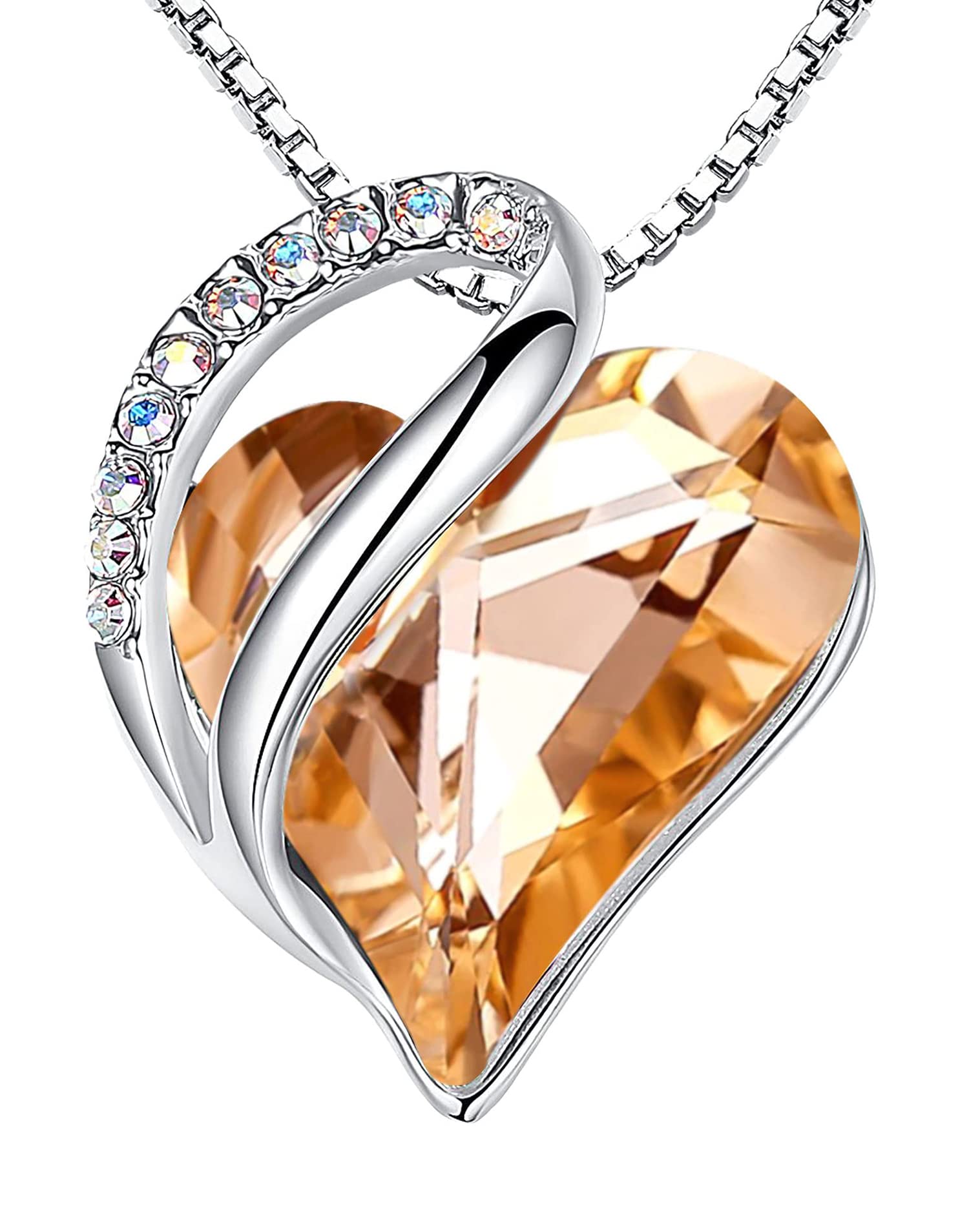 Leafael Gift Necklaces for Women, Infinity Love Birthstone Heart Crystal Pendant, Birthday Anniversary Jewelry for Wife, Mom, and Her, Silver Plated, 18" + 2" Adjustable Chain