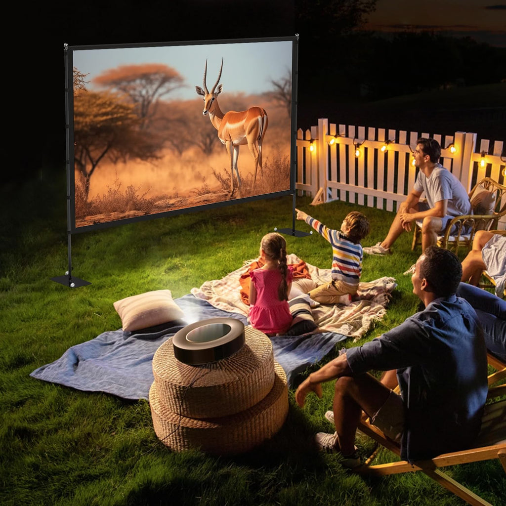 STWUI Outdoor-Projector-Screen-with-Stand - 120 inch Portable Projector Screen Indoor Outdoor Projector Screens 16:9 4K HD Lightweight Movie Screen with Carry Bag for Backyard Movie Night