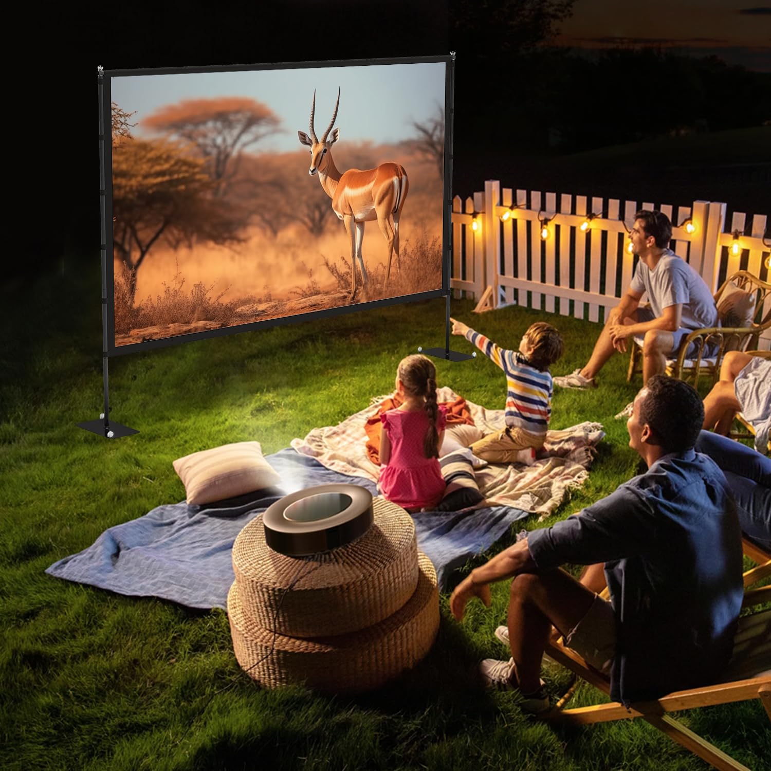 STWUI Outdoor-Projector-Screen-with-Stand - 120 inch Portable Projector Screen Indoor Outdoor Projector Screens 16:9 4K HD Lightweight Movie Screen with Carry Bag for Backyard Movie Night