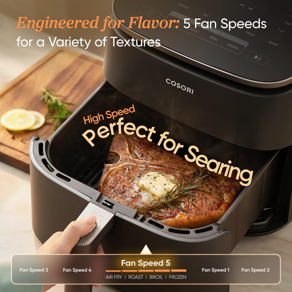 Cosori TurboBlaze Smart Air Fryer 6 Qt, Shake Reminders, 9-in-1, Cream