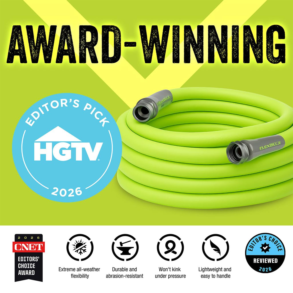 Flexzilla Garden Hose 5/8 in. x 100 ft., Lightweight All-Weather Water Hose, Durable and Flexible, Leak-Free Connections