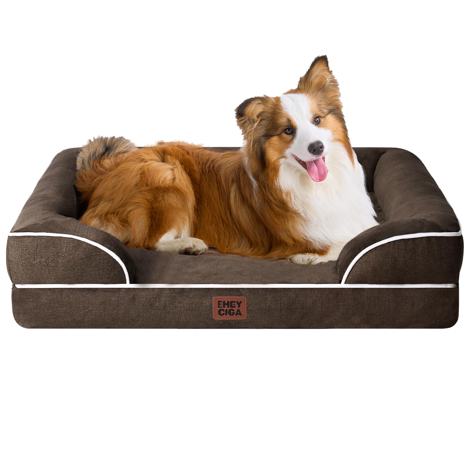 EHEYCIGA Orthopedic Dog Beds Large Sized Dog, Waterproof Memory Foam Pet Bed with Sides, Non-Slip Bottom Large Pet Bed with Washable Removable Cover, Grey