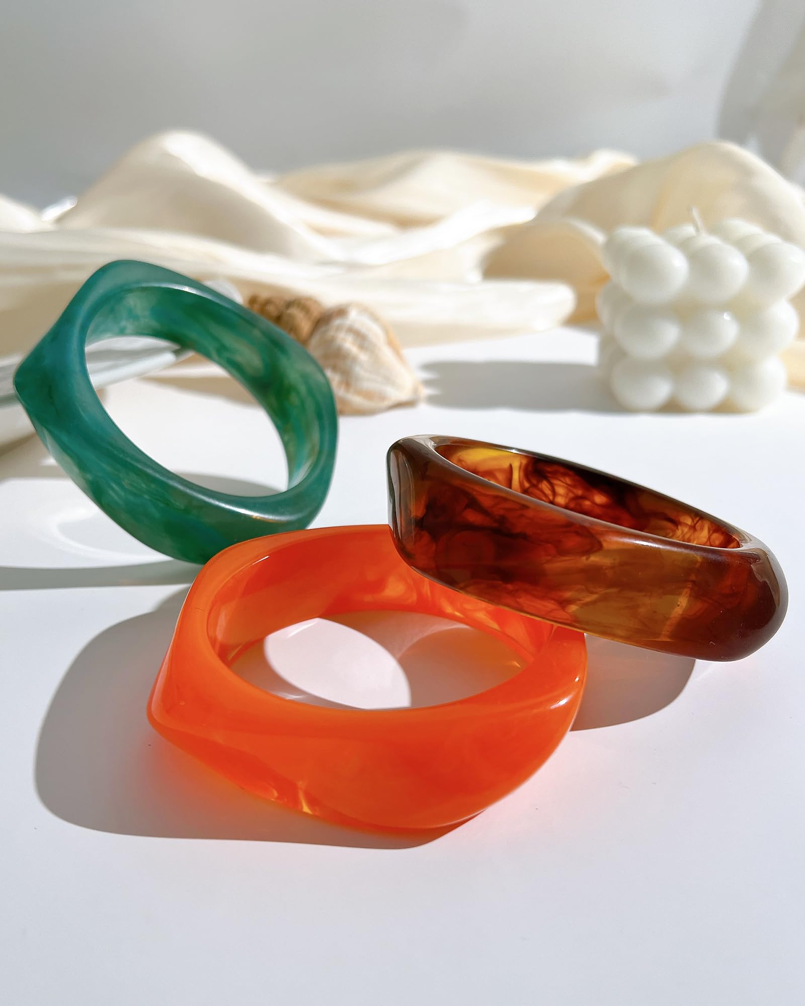 ÌF ME Acrylic Bangles Bracelets for Women, Irregular Acrylic Resin Chunky Bracelets Geometric Fashions Thick Statement bangle Set