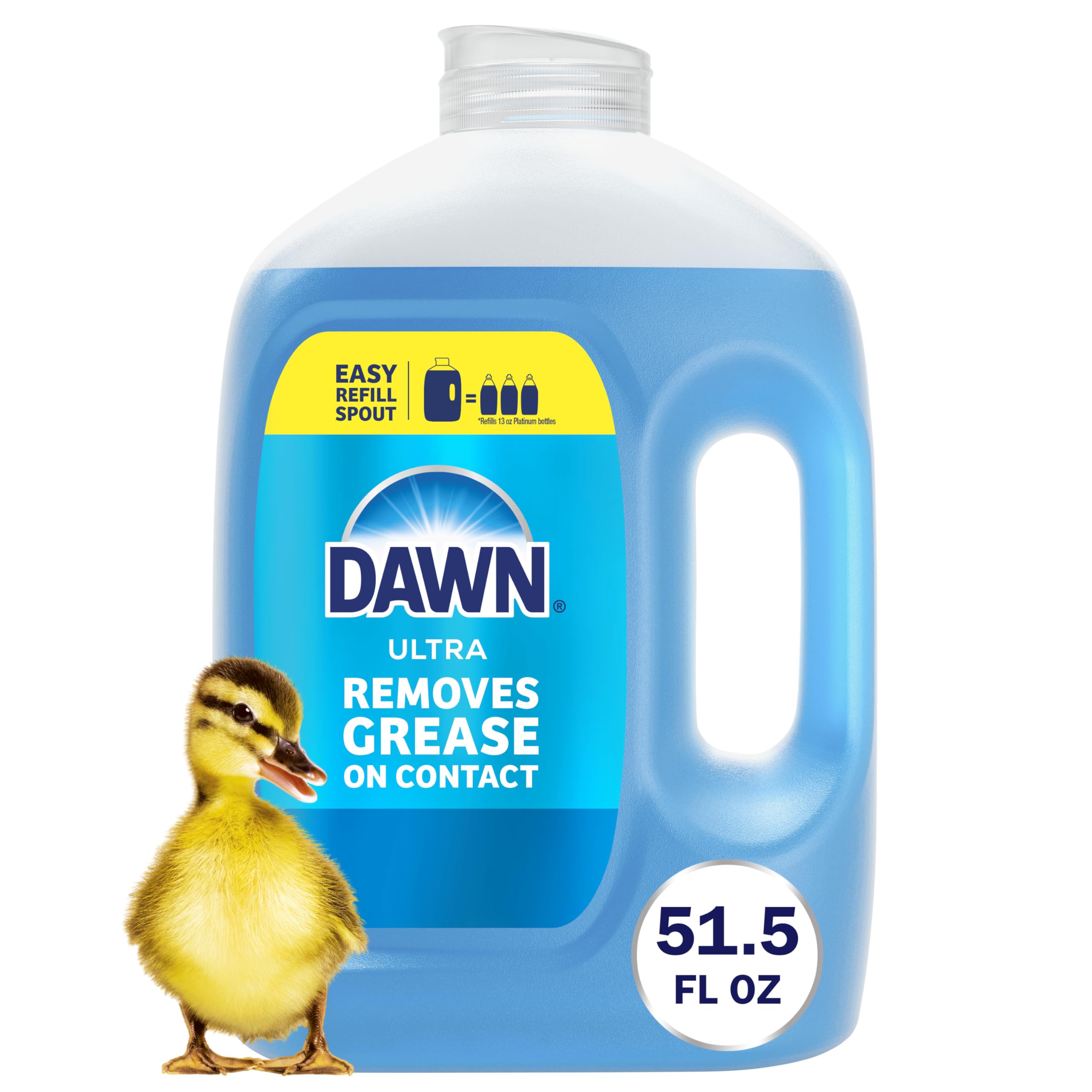 Dawn Ultra Dish Soap Refill Jug Large Size Original Blue Liquid Dishwashing Detergent, Powerful Dish Soap for Grease, 51.5oz (Pack of 2)