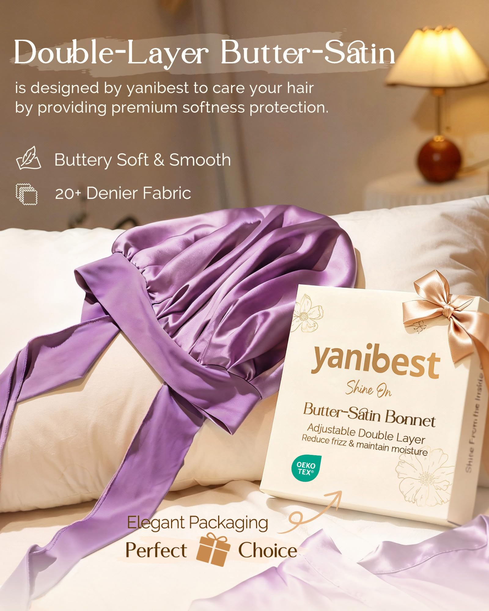 YANIBEST Adjustable Silk Bonnet for Sleeping Women Double Layer Satin Bonnet Reduce Friction Prevent Frizz Curly Hair