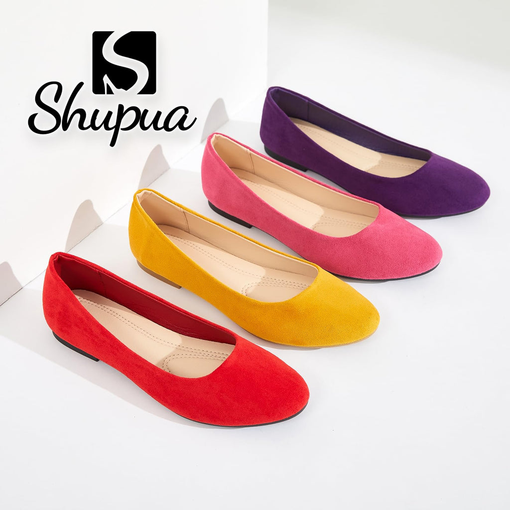 Shupua Flats for Women Round Toe Black Ballet Flats Dressy Work Shoes