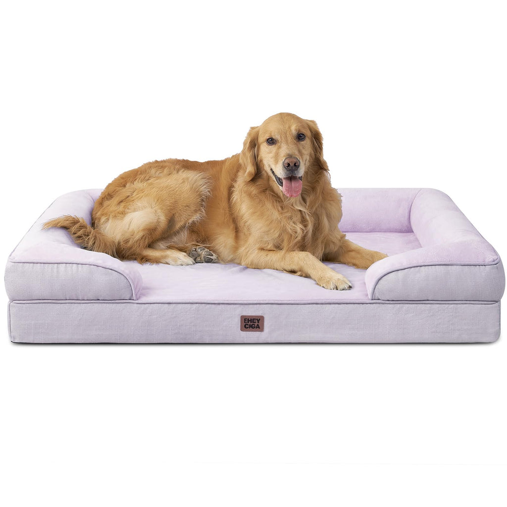 EHEYCIGA Orthopedic Dog Beds Large Sized Dog, Waterproof Memory Foam Pet Bed with Sides, Non-Slip Bottom Large Pet Bed with Washable Removable Cover, Grey