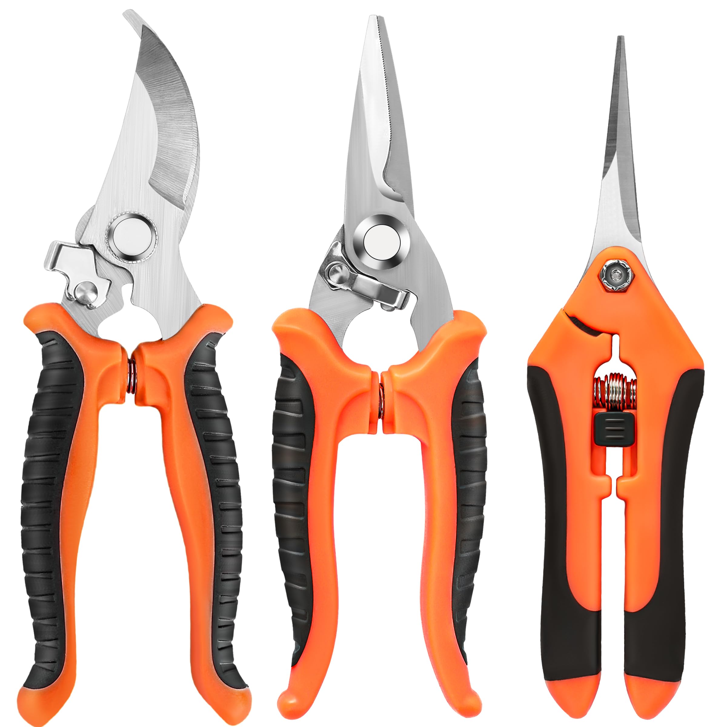 EWPJDK 3 Pack Garden Pruning Shears Scissors Clippers Stainless Steel
