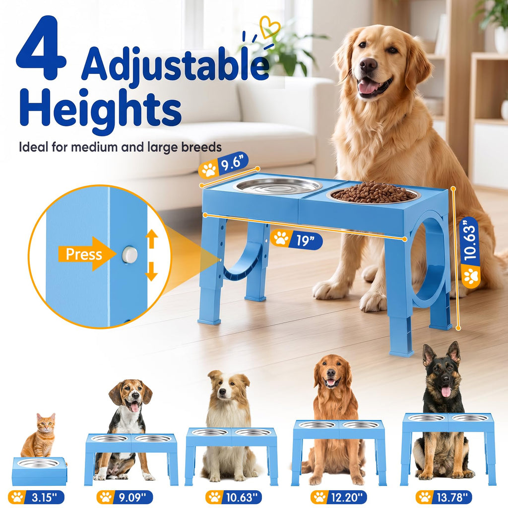 XIAZ Elevated Dog Bowls Large Breed Raised Dogs Bowl Stand Large/Medium Sized Dog Stainless Steel Food Water Bowl Stands 5 Heights Adjustable 9/11/12/14in Black Pet Feeder Dish Station