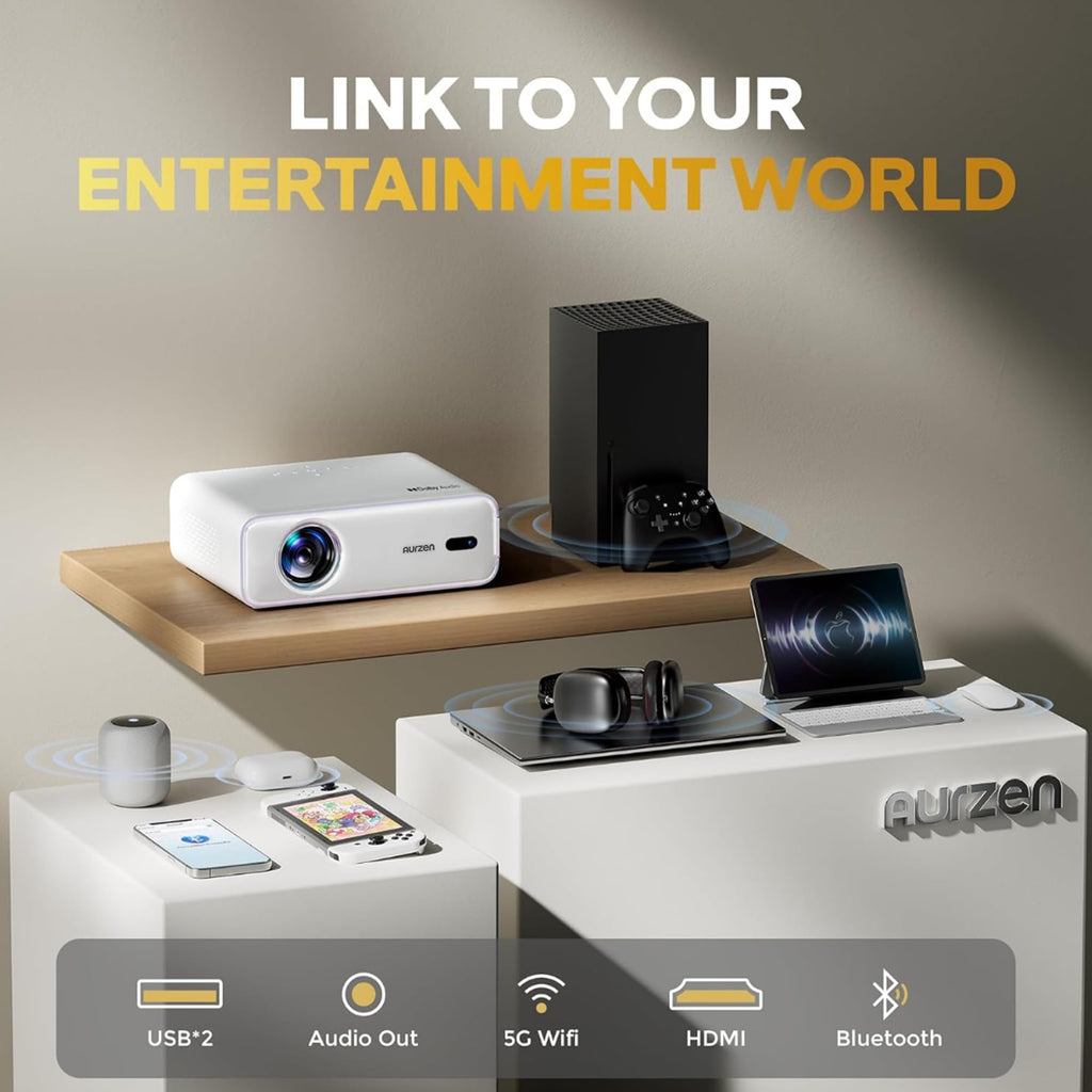 Aurzen Roku TV D1R Smart Portable Outdoor Projector with WiFi and Bluetooth