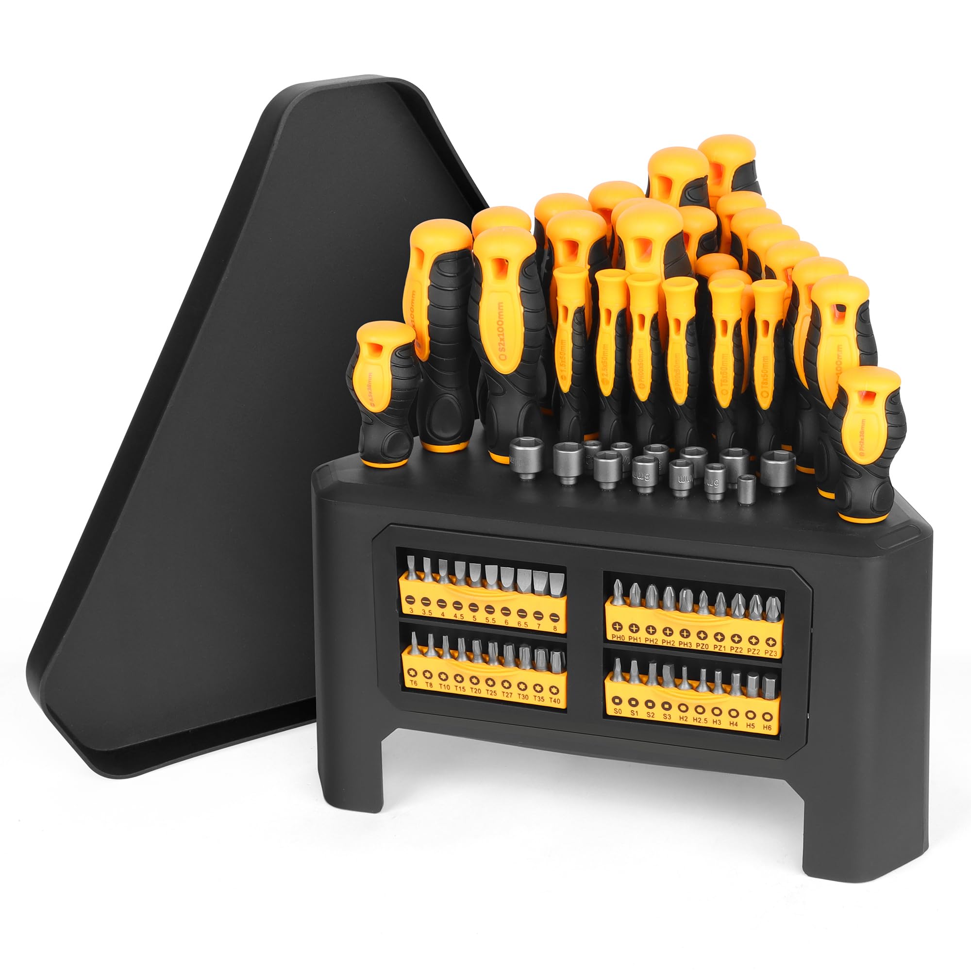 Amartisan 10-Piece Magnetic Screwdrivers Set, 5 Phillips and 5 Slotted Tips Professional Cushion Grip Screwdriver Set 2pcs Portable Multifunction Key Mini Screwdriver (Yellow)