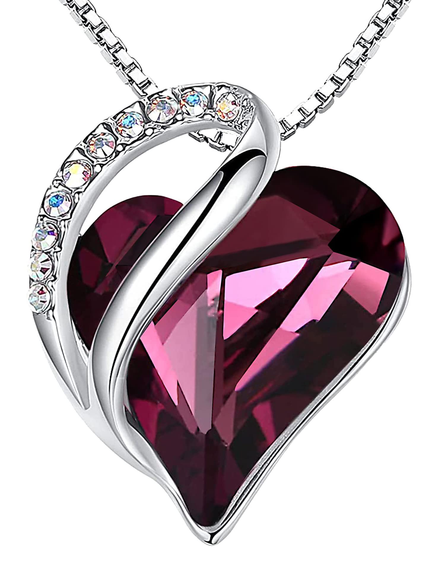 Leafael Gift Necklaces for Women, Infinity Love Birthstone Heart Crystal Pendant, Birthday Anniversary Jewelry for Wife, Mom, and Her, Silver Plated, 18" + 2" Adjustable Chain