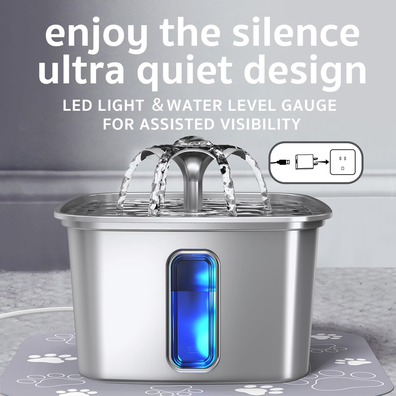Veken Innovation Award Winner Stainless Steel Cat Water Fountain, 108oz
