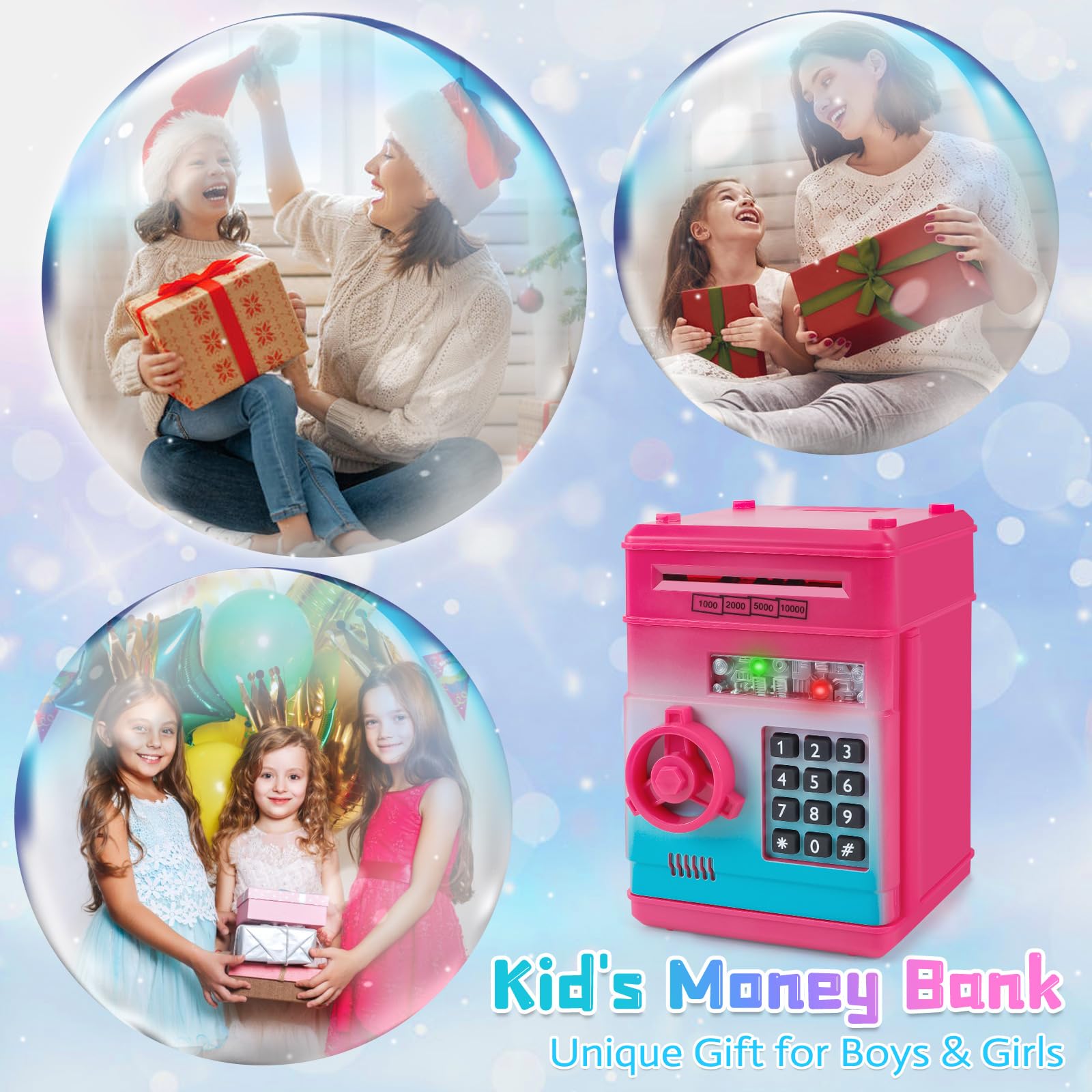 Refasy Piggy Bank Cash Coin Can ATM Bank Electronic Coin Money Bank for Kids Age 3-12, Money Savings Box Mini ATM Coin Bank Toys Gifts for 3 4 5 6 7 8 9 10 11 12 Year Old Boys Girls