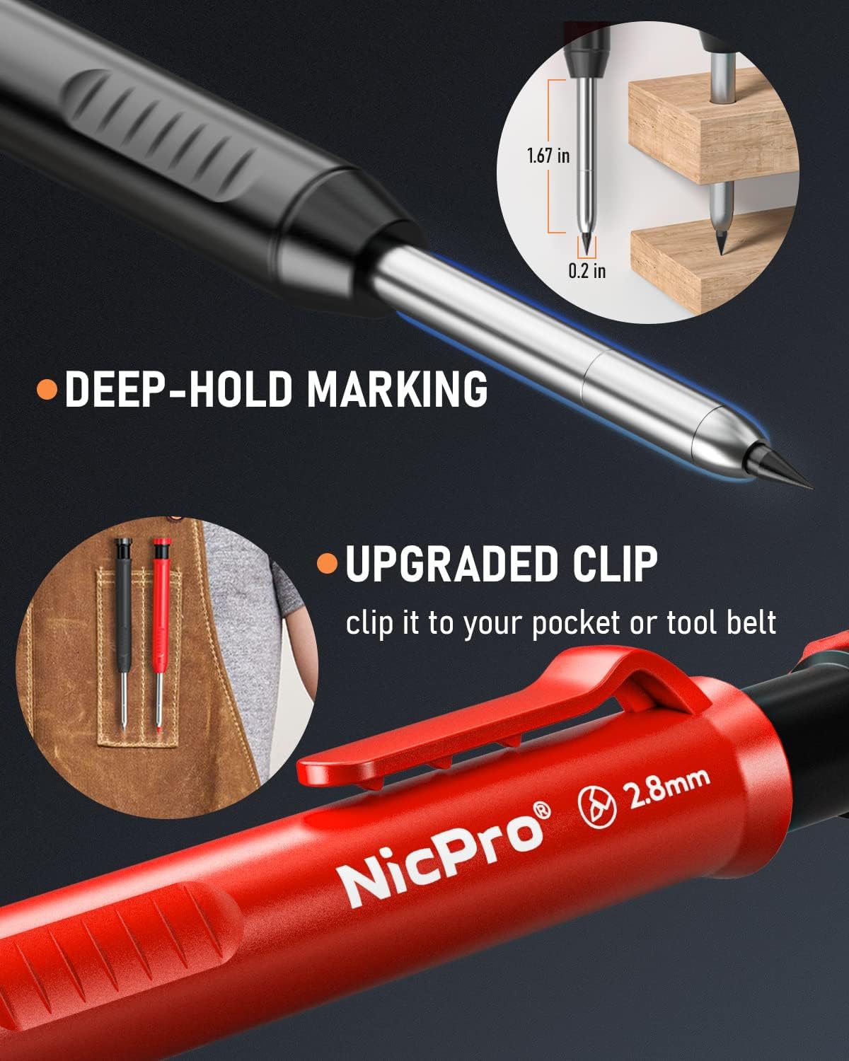 Nicpro Carpenter Pencils with Sharpener, Mechanical Pencil for Construction