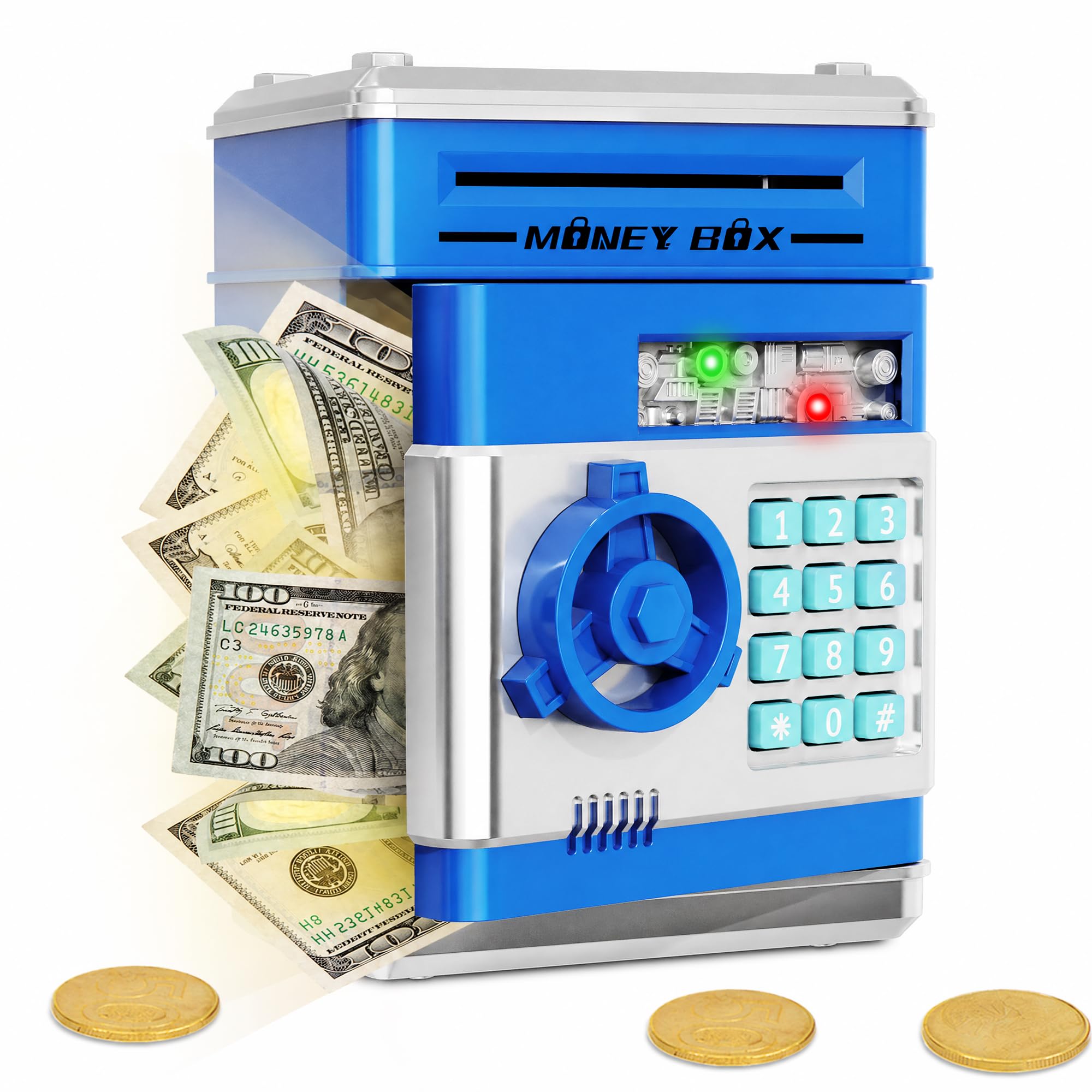 Refasy Piggy Bank Cash Coin Can ATM Bank Electronic Coin Money Bank for Kids Age 3-12, Money Savings Box Mini ATM Coin Bank Toys Gifts for 3 4 5 6 7 8 9 10 11 12 Year Old Boys Girls