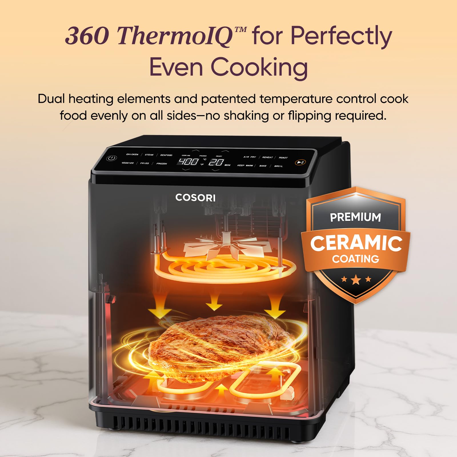Cosori TurboBlaze Smart Air Fryer 6 Qt, Shake Reminders, 9-in-1, Cream