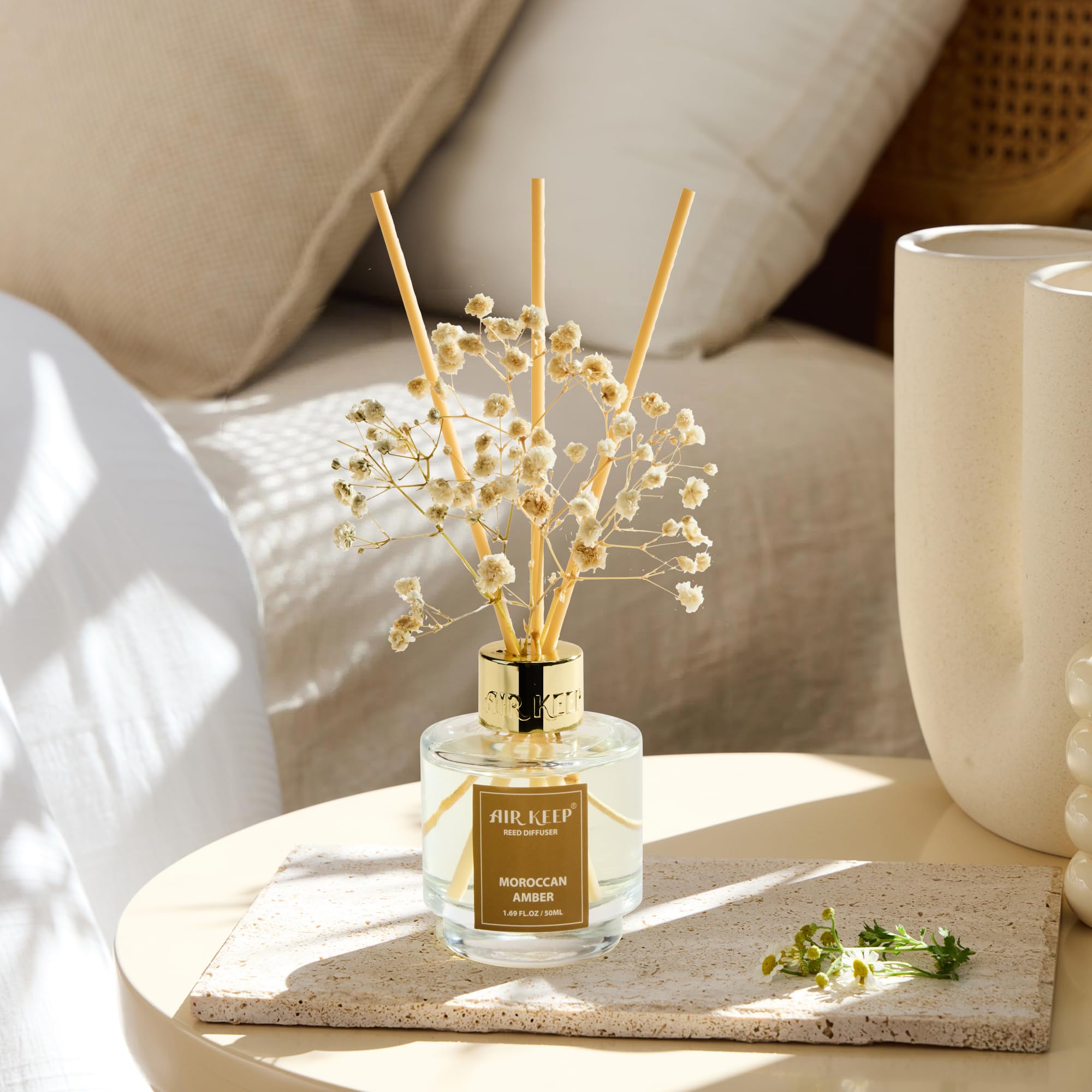Airkeep Reed Diffuser Set of 3,Clean Linen Ocean Mist&Sea Salt Lavender Eucalyptus Oil Reed Diffusers for Bedroom Living Room Office Aromatherapy Oil Reed Diffuser for Gift 50ml x 3