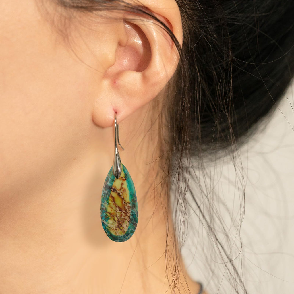 Sriomu Natural Healing Stone Fishhoop Dangle Drop Earrings Statement Gold silver earrings