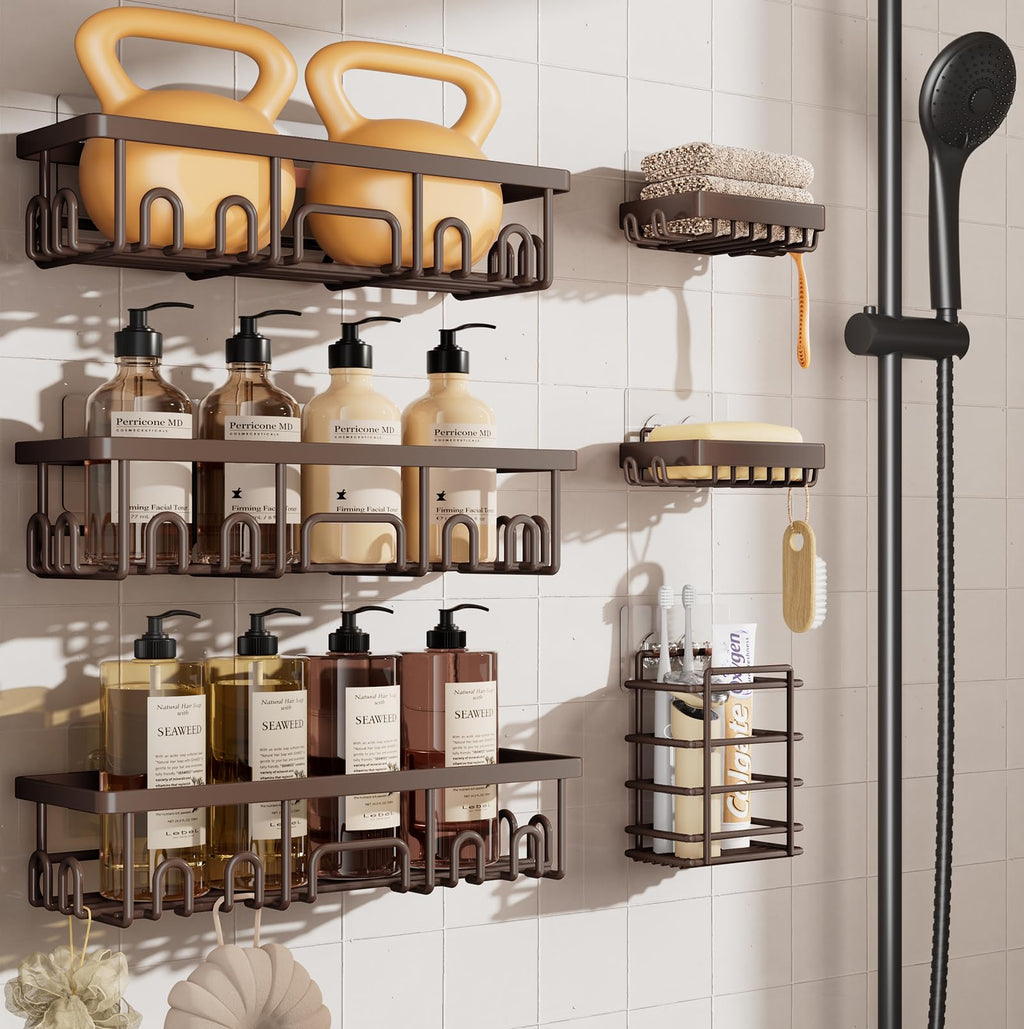 Veken Shower Caddy 6-Pack, Bathroom Organizers and Storage Shelves, Black