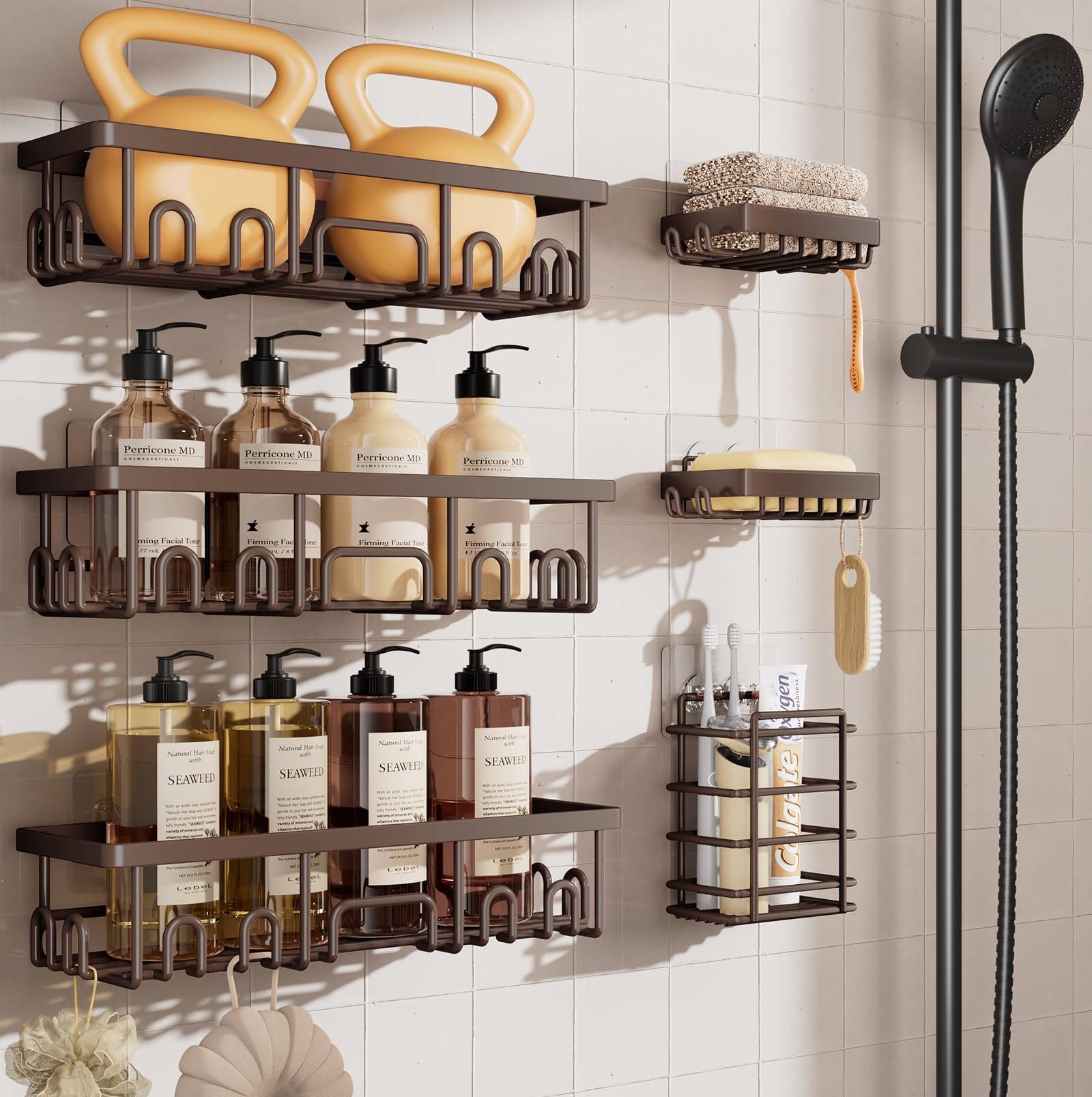 Veken Shower Caddy 6-Pack, Bathroom Organizers and Storage Shelves, Black