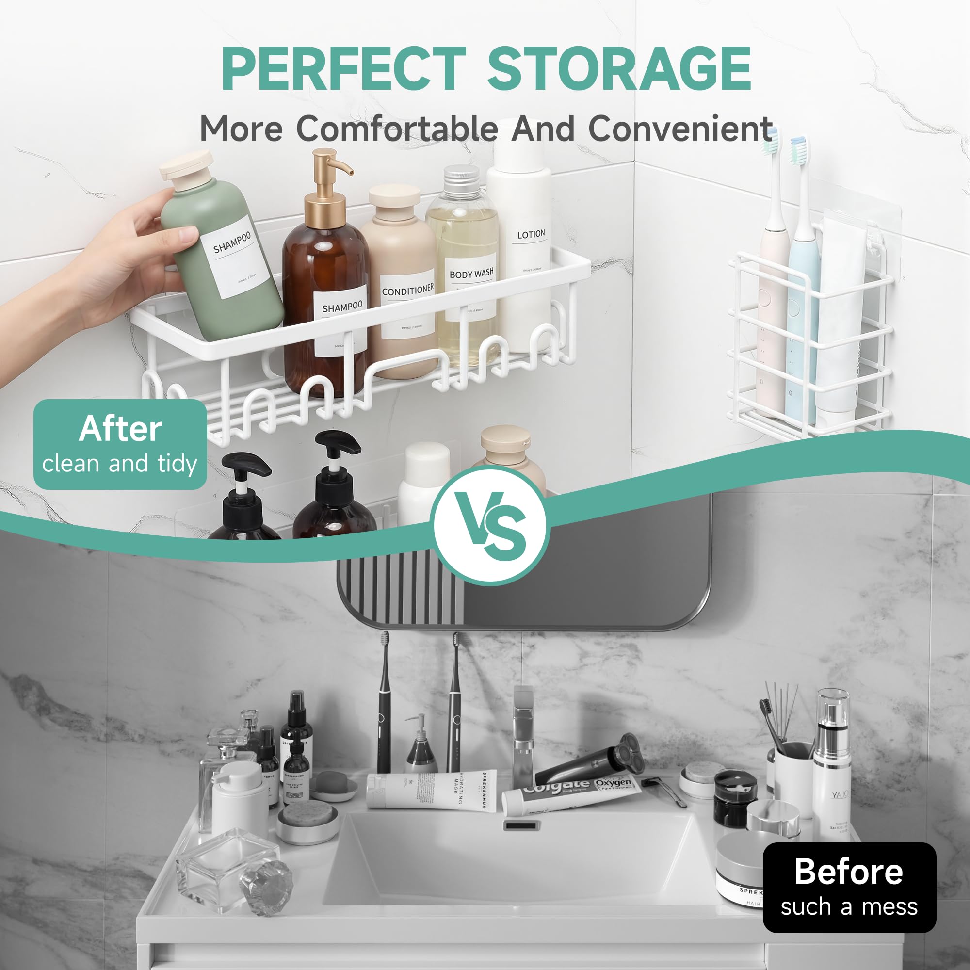 Veken Shower Caddy 6-Pack, Bathroom Organizers and Storage Shelves, Black