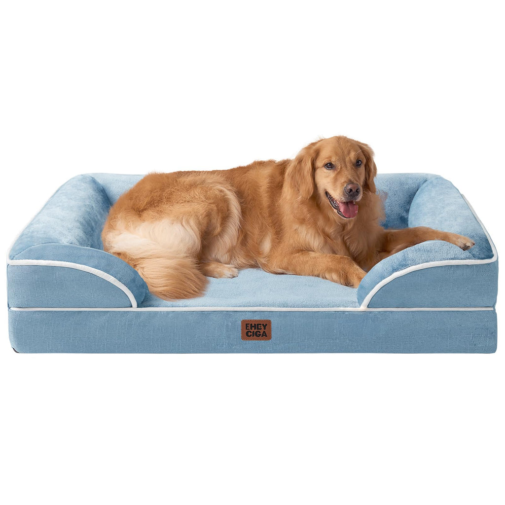 EHEYCIGA Orthopedic Dog Beds Large Sized Dog, Waterproof Memory Foam Pet Bed with Sides, Non-Slip Bottom Large Pet Bed with Washable Removable Cover, Grey