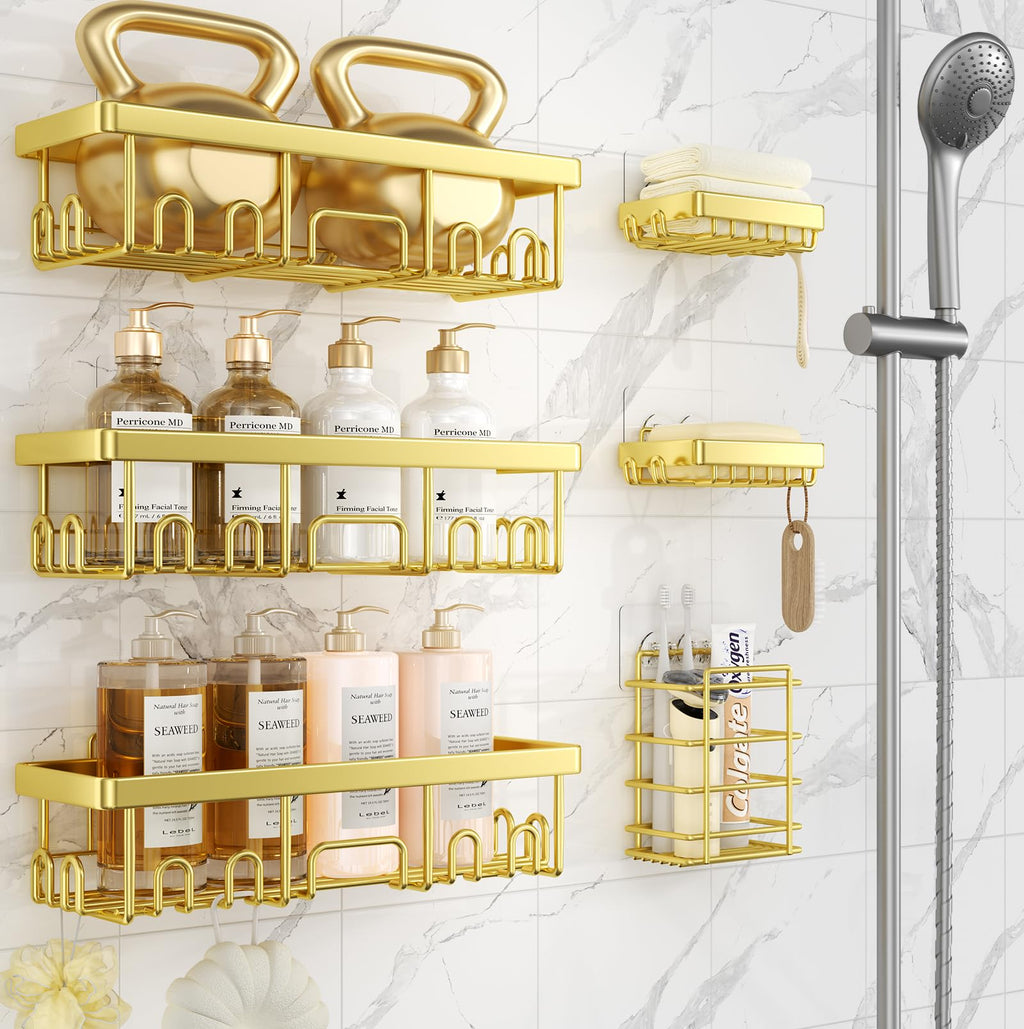 Veken Shower Caddy 6-Pack, Bathroom Organizers and Storage Shelves, Black