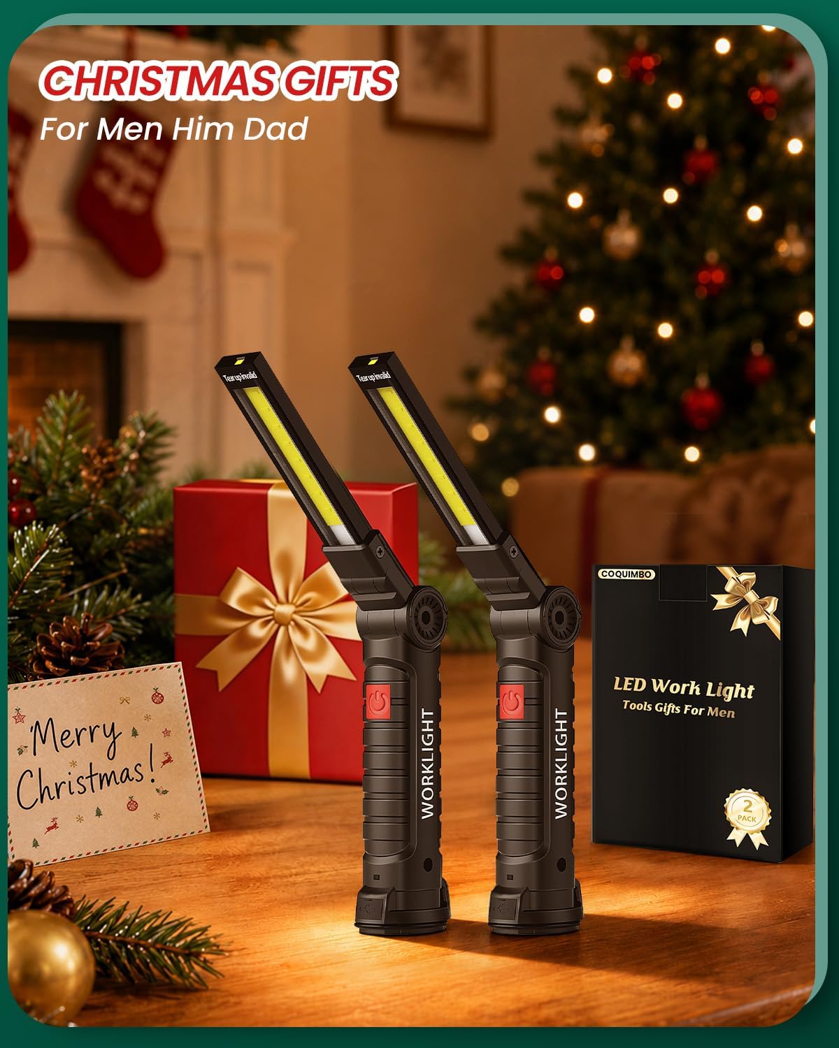 Coquimbo 2 Pack Rechargeable Work Light, Christmas Tool Gifts for Men Dad
