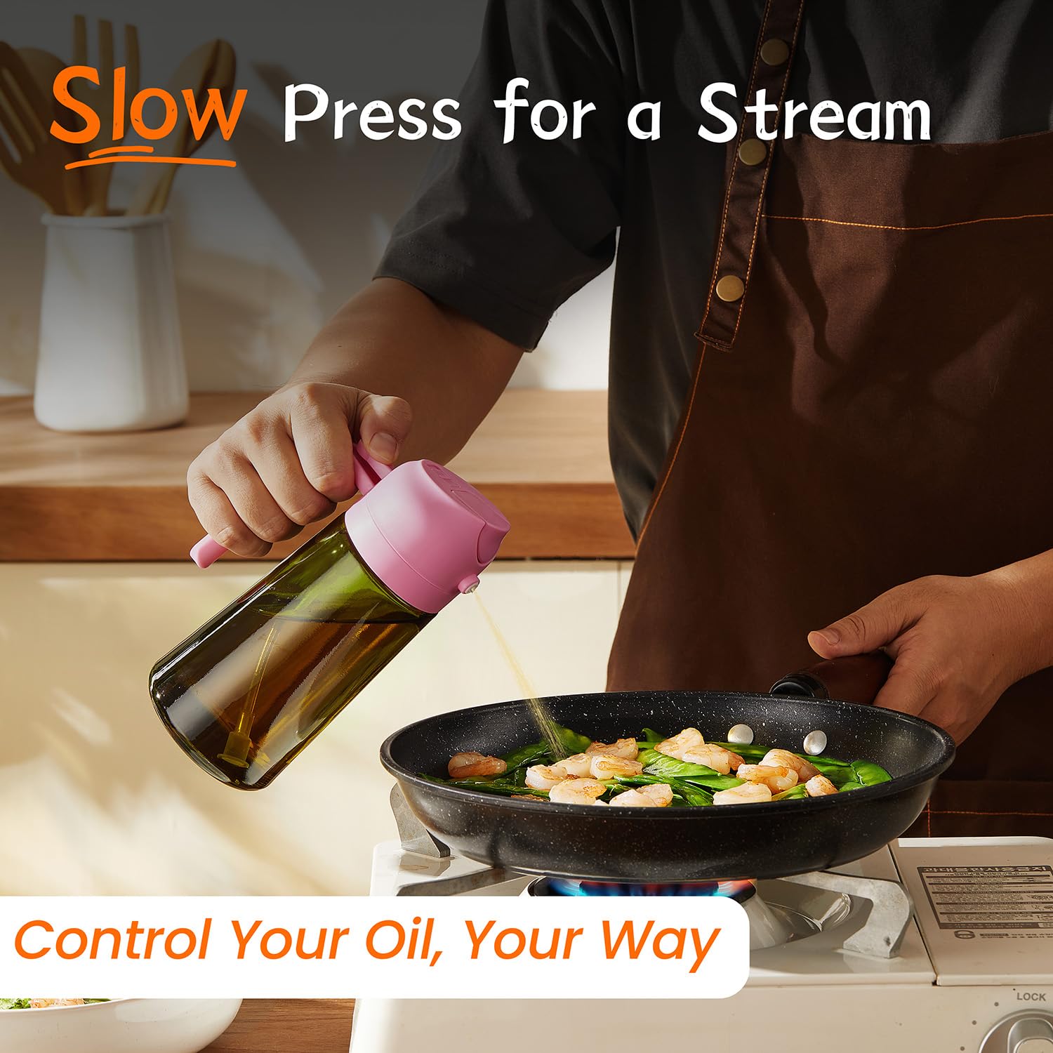 TrendPlain - Original 16oz/470ml Olive Oil Dispenser Bottle for Kitchen Gadgets and Air Fryer Accessories - Olive Oil Sprayer for Cooking w/Stickers - Black&Green