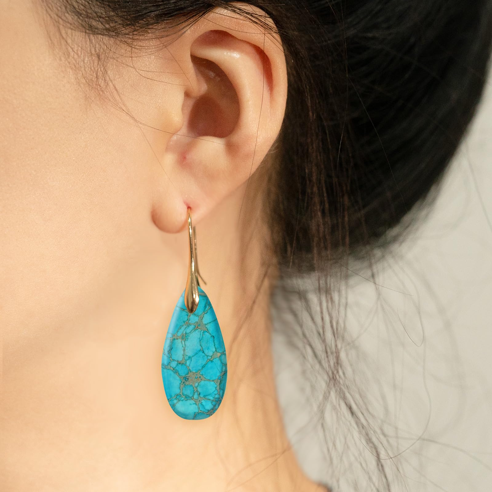 Sriomu Natural Healing Stone Fishhoop Dangle Drop Earrings Statement Gold silver earrings