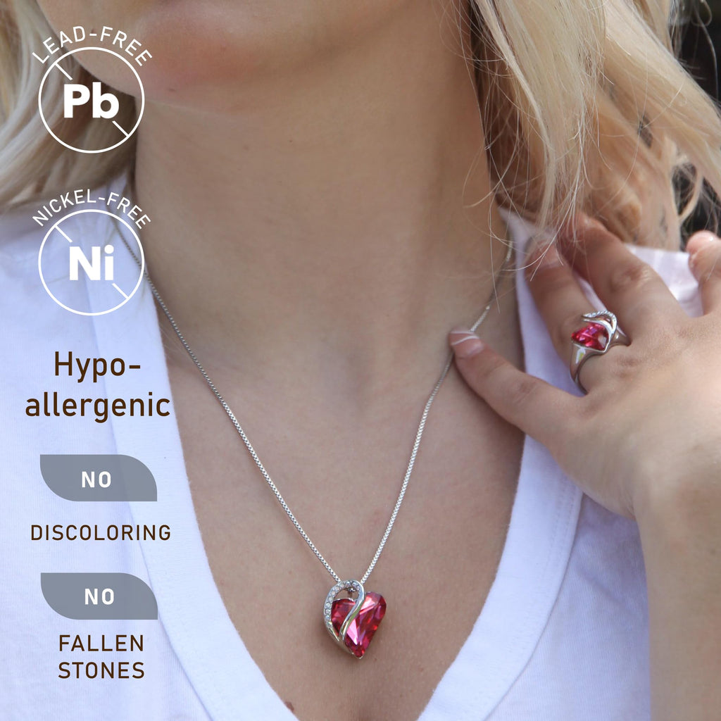 Leafael Gift Necklaces for Women, Infinity Love Birthstone Heart Crystal Pendant, Birthday Anniversary Jewelry for Wife, Mom, and Her, Silver Plated, 18" + 2" Adjustable Chain