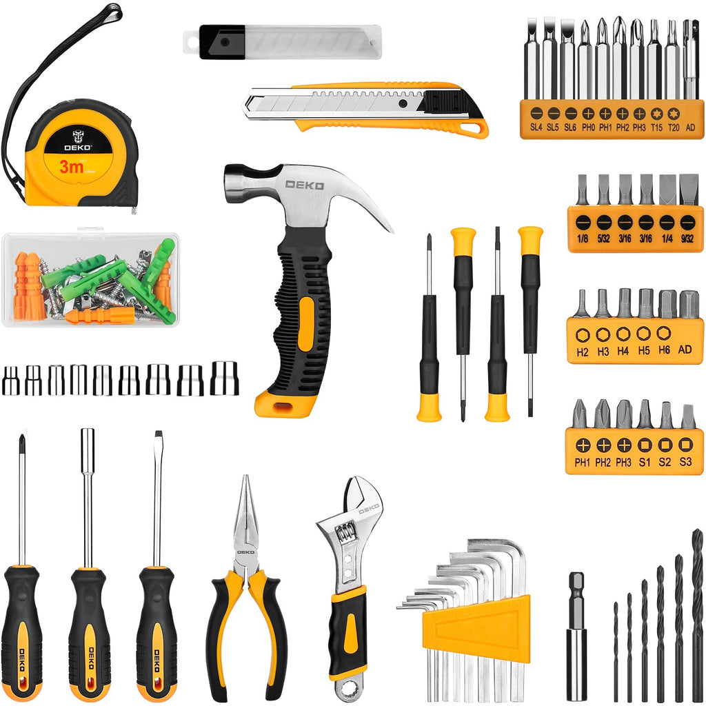 DEKOPRO Drill Set, Home Tool Set with 8V Pink Cordless Drill, Hand Tool Kit for Women, 126 pcs