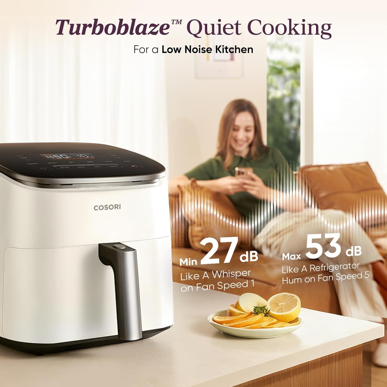 Cosori TurboBlaze Smart Air Fryer 6 Qt, Shake Reminders, 9-in-1, Cream
