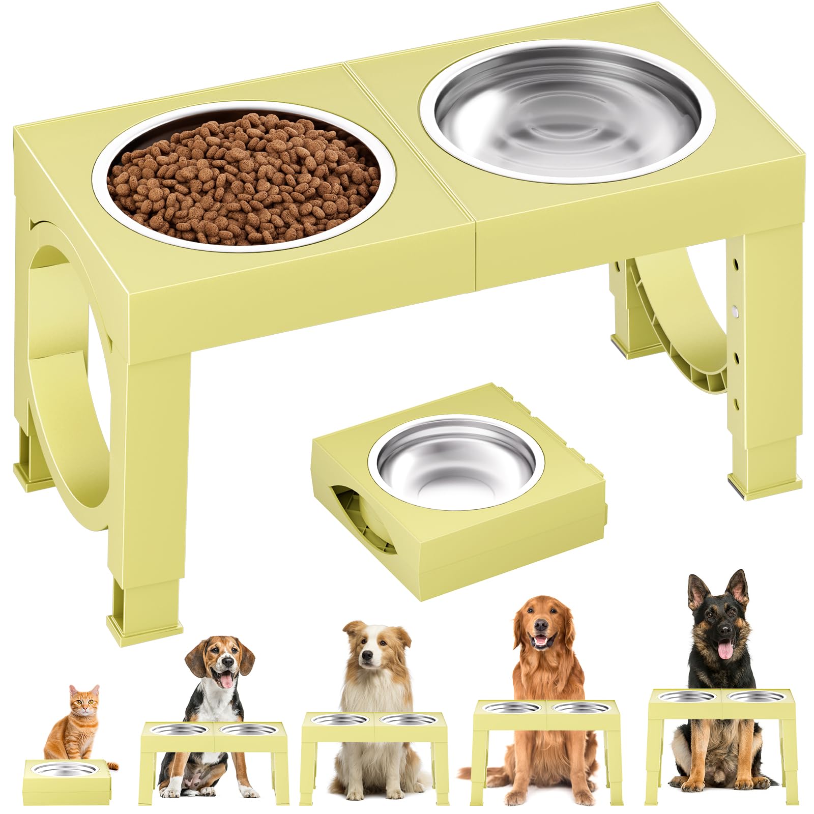 XIAZ Elevated Dog Bowls Large Breed Raised Dogs Bowl Stand Large/Medium Sized Dog Stainless Steel Food Water Bowl Stands 5 Heights Adjustable 9/11/12/14in Black Pet Feeder Dish Station