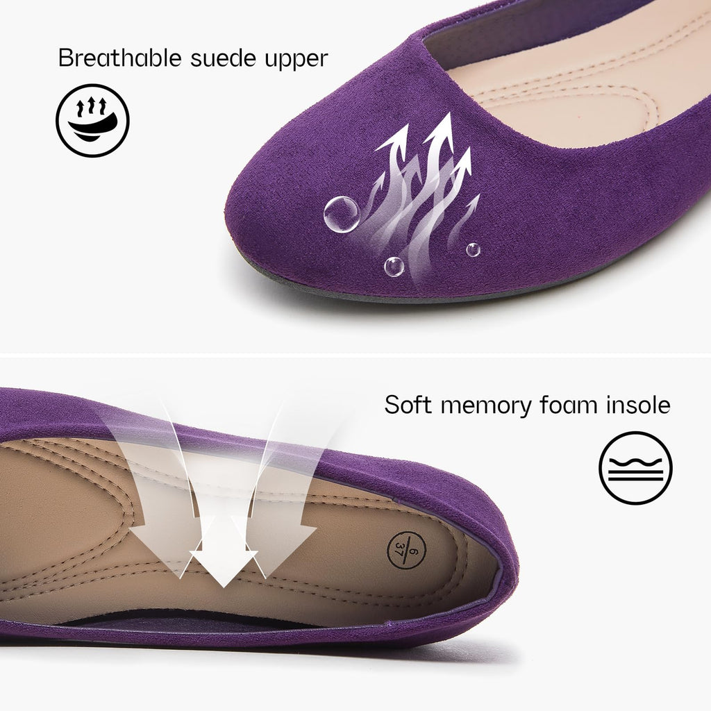 Shupua Flats for Women Round Toe Black Ballet Flats Dressy Work Shoes