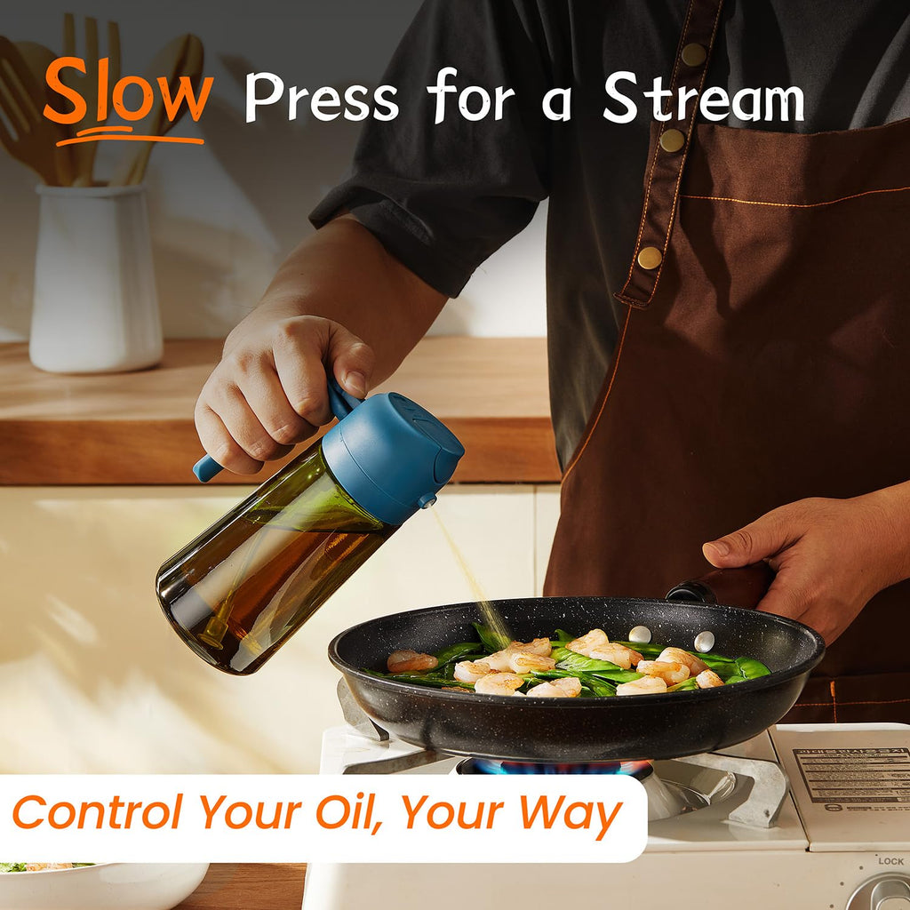 TrendPlain - Original 16oz/470ml Olive Oil Dispenser Bottle for Kitchen Gadgets and Air Fryer Accessories - Olive Oil Sprayer for Cooking w/Stickers - Black&Green