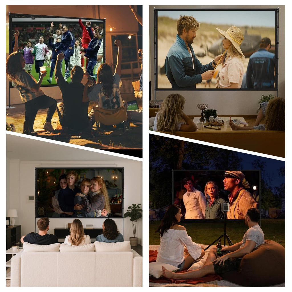 STWUI Outdoor-Projector-Screen-with-Stand - 120 inch Portable Projector Screen Indoor Outdoor Projector Screens 16:9 4K HD Lightweight Movie Screen with Carry Bag for Backyard Movie Night