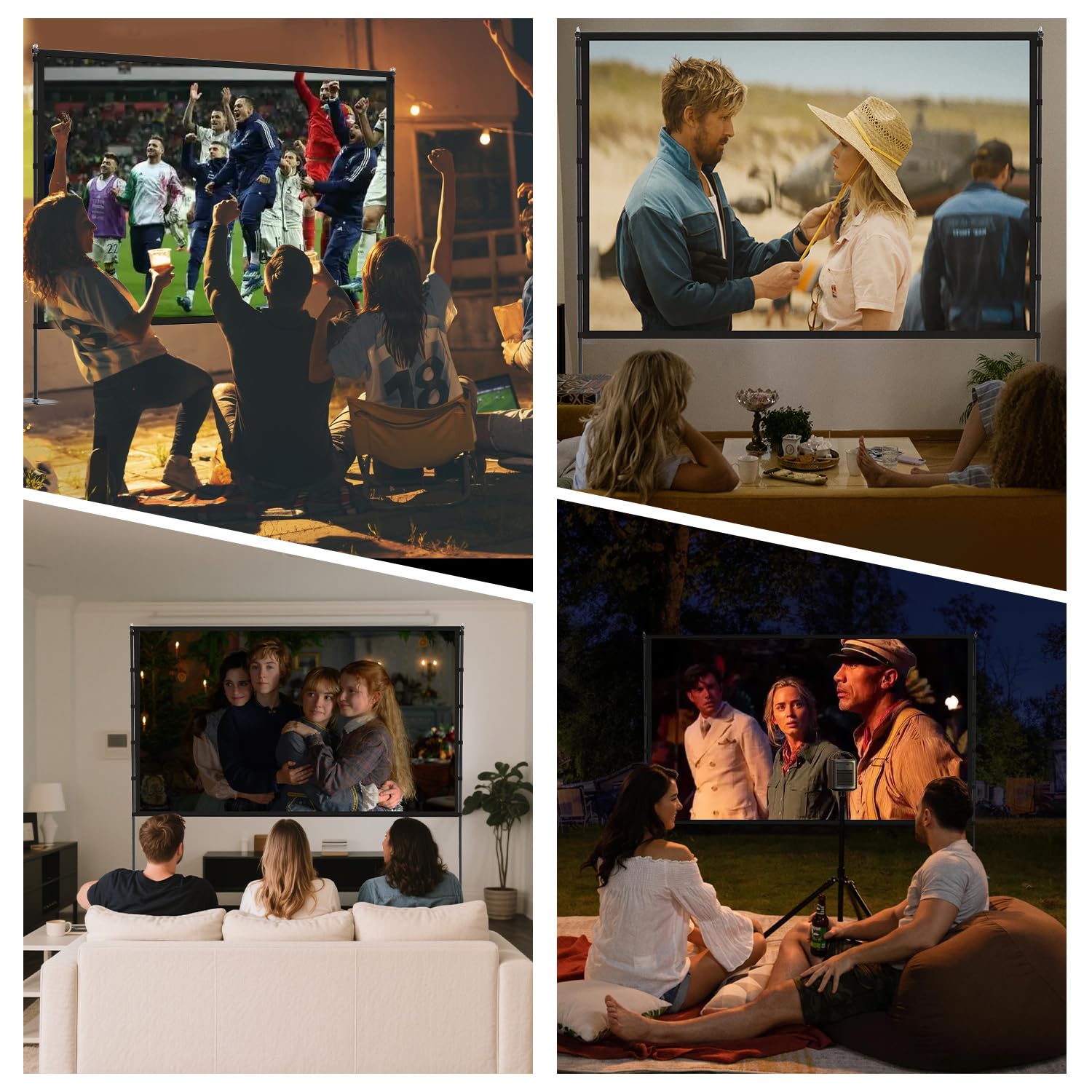 STWUI Outdoor-Projector-Screen-with-Stand - 120 inch Portable Projector Screen Indoor Outdoor Projector Screens 16:9 4K HD Lightweight Movie Screen with Carry Bag for Backyard Movie Night