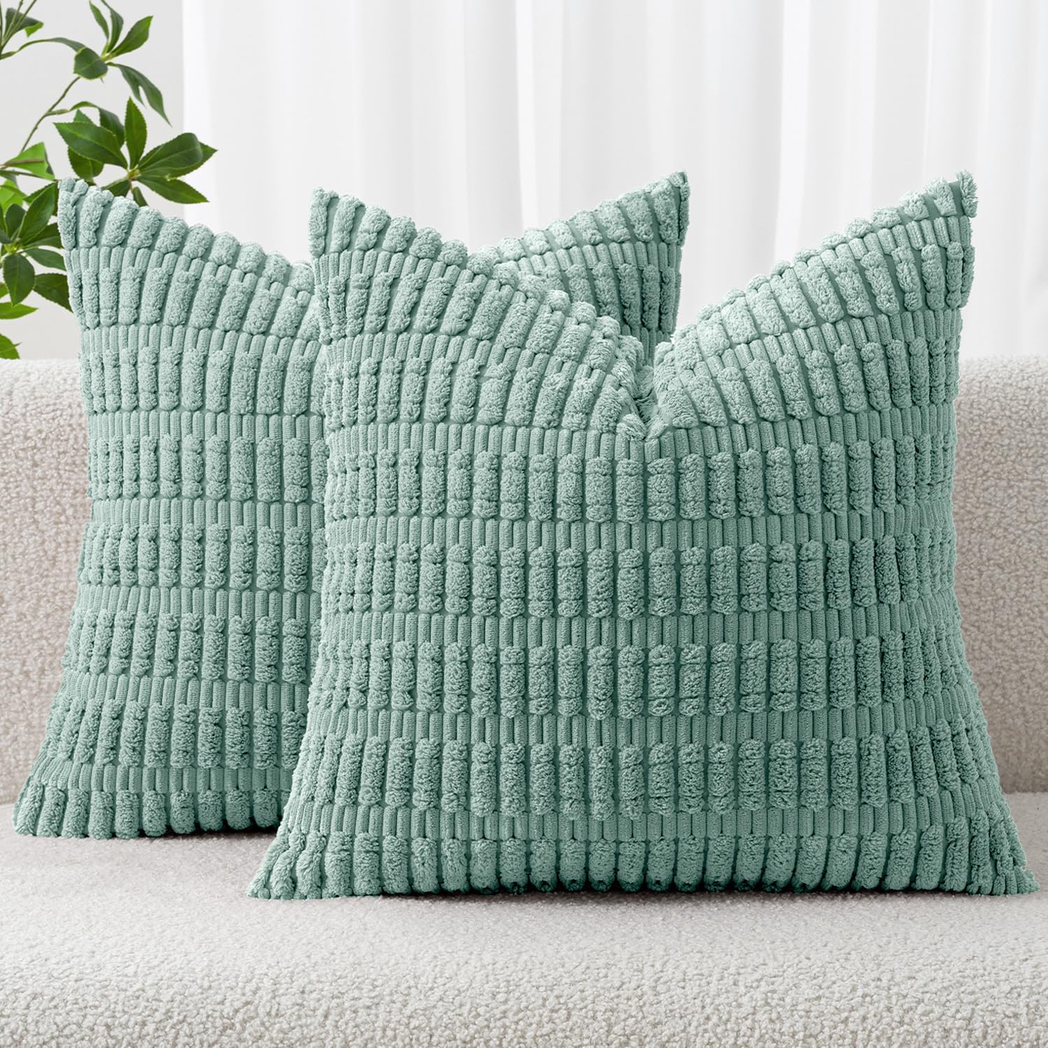 MIULEE Corduroy Decorative Throw Pillow Covers 18x18 Cream White Pack of 2